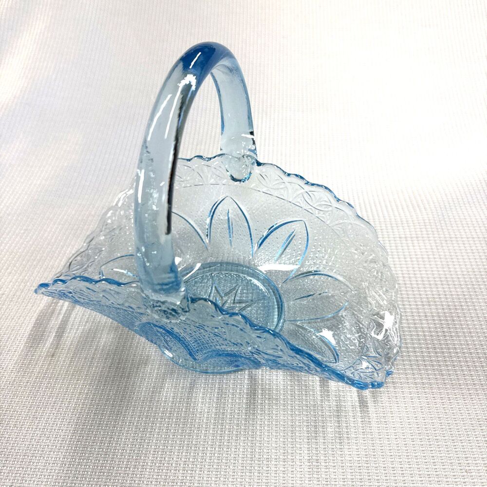 Vintage 1980s Fenton Ice Blue Glass Bride's Basket made for Princess House